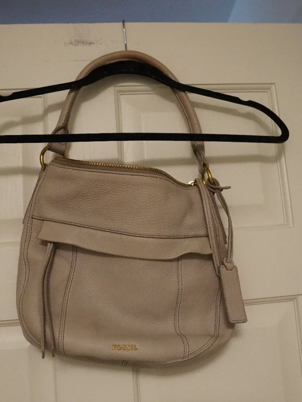 Fossil Taupe Pebbled Leather Hobo Shoulder Bag
